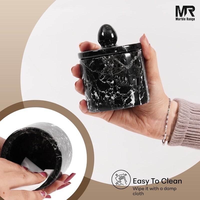 MARBLE RANGE Marble Salt Cellar with Lid and tray 4 Inch Black Handmade Salt Container, Set of 2 Seasoning Jars, Spice Storage Containers for Kitchen Countertop, Sugar Bowl - Image 2